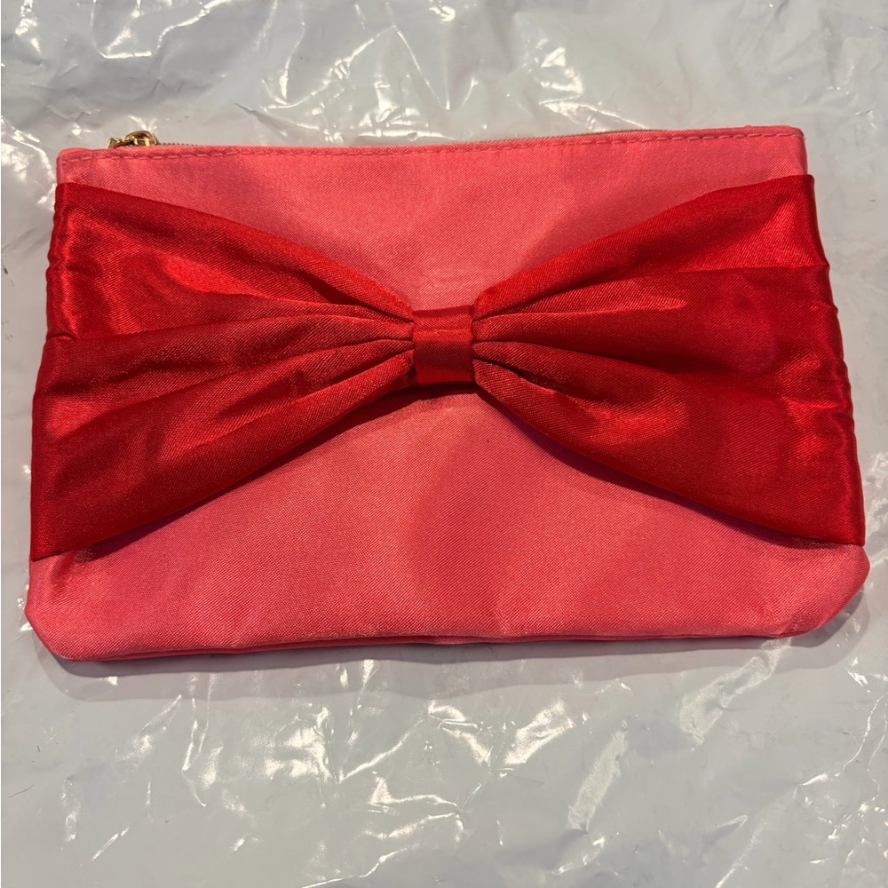Rare Pink Satin Wristlet Clutch with Red Bow Accent NWOT must be bundled